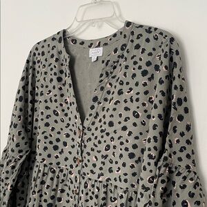 Mud Pie Gray Animal Print Long Sleeve Mini Dress size Medium